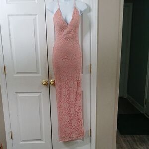 Emerald Sundae dusty pink bodycon lace maxi formal prom dress Sz S